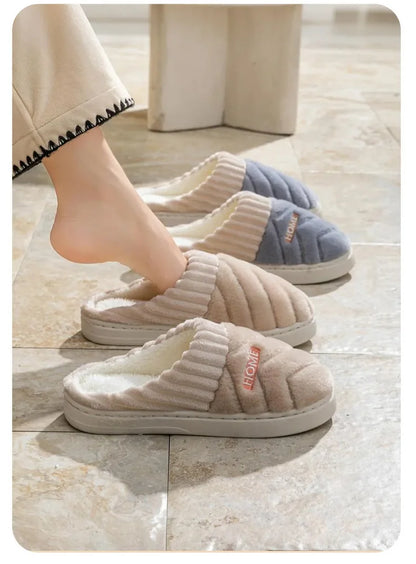 Women's Casual Home Slippers Soft Bottom Plush Slippers Anti-slip Thermal Slippers Indoor Winter Men's Fashion Casual Flats Slip