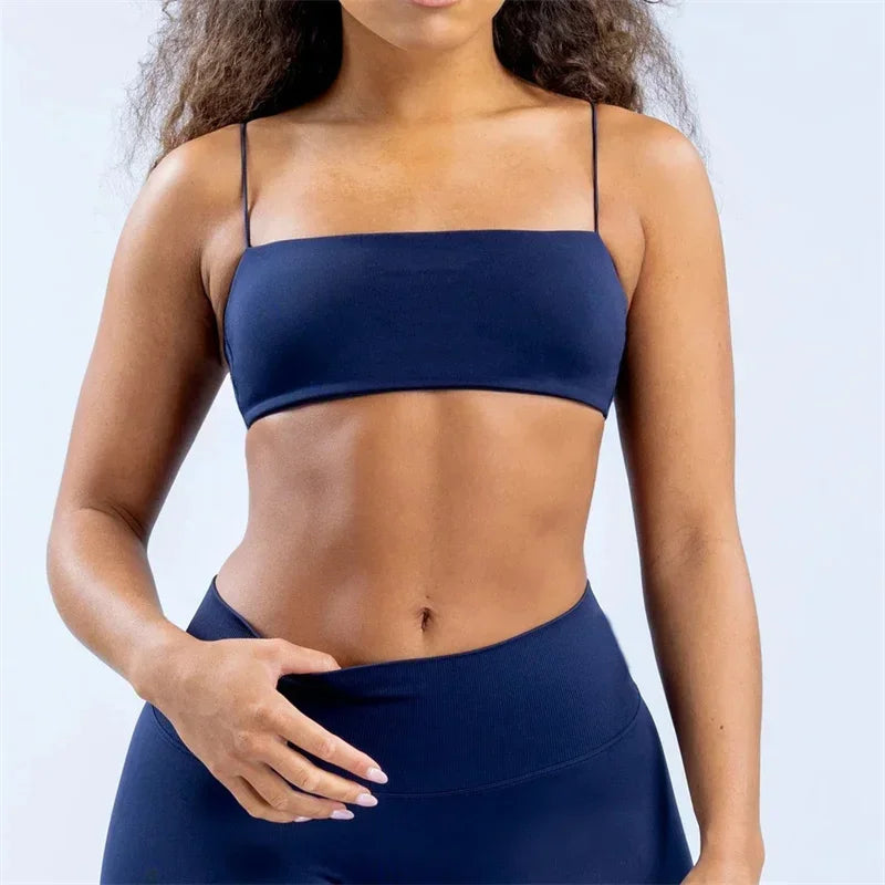 Strap Women Seamless Strappy Back Yoga Bra Medium Support Gym Crop Top Padded Sports Bra Fitness Top Wrap The Chest