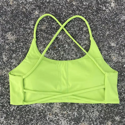 Sexy Soft Fitness Sport Bra Spaghetti Strap Cross Back Hollow Women Top Tight Gym Yoga underwear Athletic Workout With Chest Pad