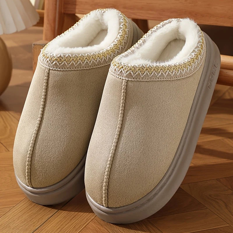 Women's Comfort Lined Slippers Soft Sole Winter Warm Indoor Outdoor Shoes Elegant Couple Slippers