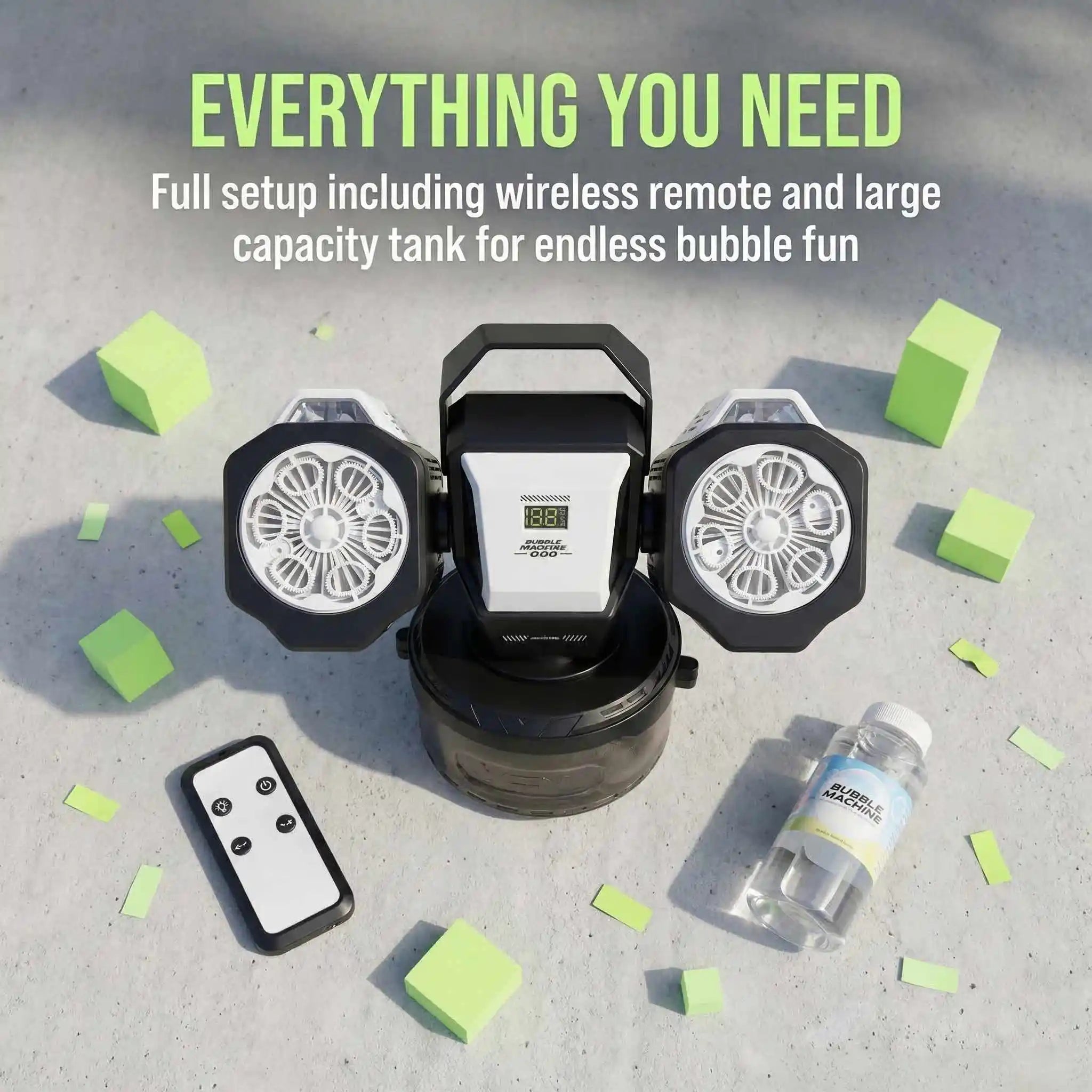 2026 Rechargeable RGB Bubble Machine, 30000 Bubbles/Min, 360° Auto Rotation, Type-C & Remote Control. Great for Weddings, Kids Parties & Outdoor Activities