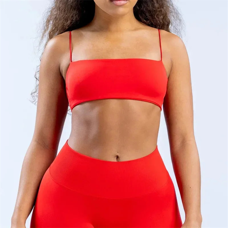 Strap Women Seamless Strappy Back Yoga Bra Medium Support Gym Crop Top Padded Sports Bra Fitness Top Wrap The Chest