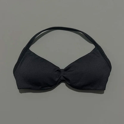 HISTELLO Impact Strappy Bra Gym Top Women High Support Thin Strap Halter Sports Seamless Bras Scrunch Push-up Workout Yoga Tanks