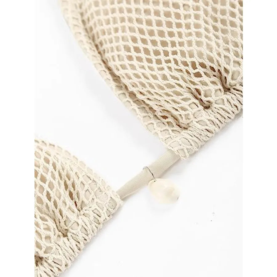 Women's Triangle Bikini Multiway Fishnet Tie Side Bandeau Halter String Bikini Set Two Pcs Swimsuit Bathing Suits