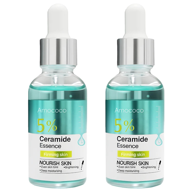 Amococo 2pcs Facial Serum Ceramide Essence 5% Fruit Acid Essence 10% Face Moisturizer Serum with Hyaluronic Acid Hydrating Brightening Skin Care Essence Lightweight Daily Skincare for Women Men 30ml