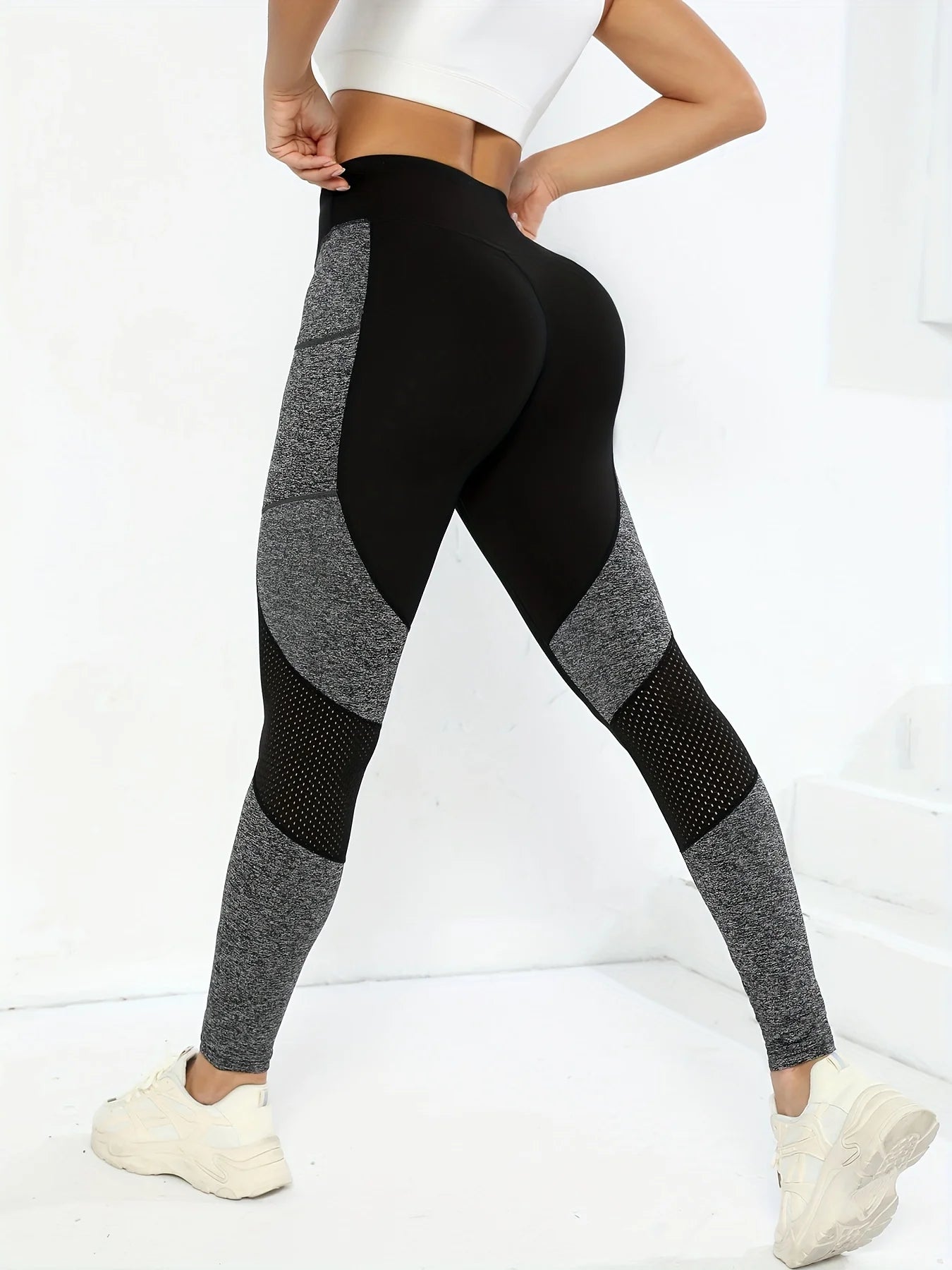 Mesh Colorblocked High Waist Yoga Pants with Pockets Leggings for Women Tummy Control Workout Leggings for Women