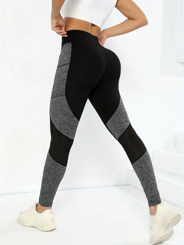 Mesh Colorblocked High Waist Yoga Pants with Pockets Leggings for Women Tummy Control Workout Leggings for Women