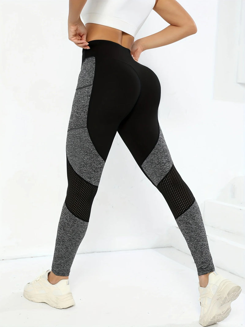 Mesh Colorblocked High Waist Yoga Pants with Pockets Leggings for Women Tummy Control Workout Leggings for Women