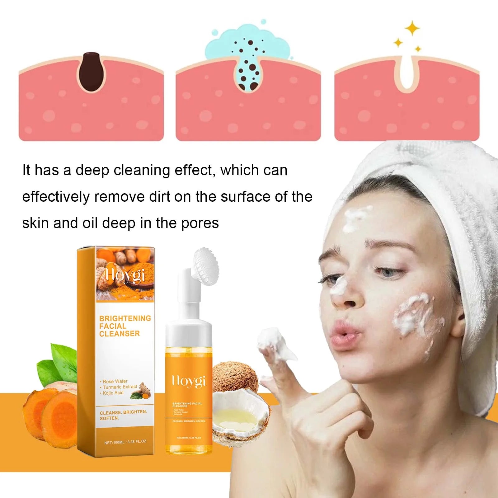 Turmeric&Kojic Acid Cleanser with Rose Hydrosol for Effective Soothing&ydration,Brightens the Complexion&Evens Out Skin Texture.