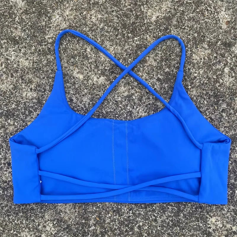 Sexy Soft Fitness Sport Bra Spaghetti Strap Cross Back Hollow Women Top Tight Gym Yoga underwear Athletic Workout With Chest Pad
