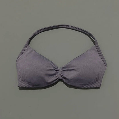 HISTELLO Impact Strappy Bra Gym Top Women High Support Thin Strap Halter Sports Seamless Bras Scrunch Push-up Workout Yoga Tanks