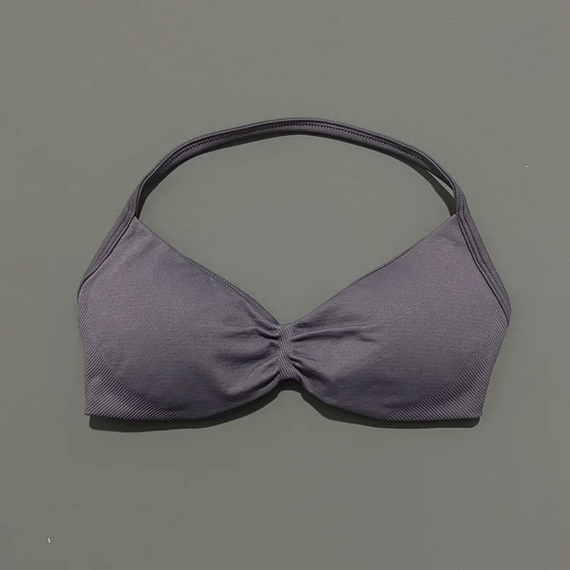 HISTELLO Impact Strappy Bra Gym Top Women High Support Thin Strap Halter Sports Seamless Bras Scrunch Push-up Workout Yoga Tanks