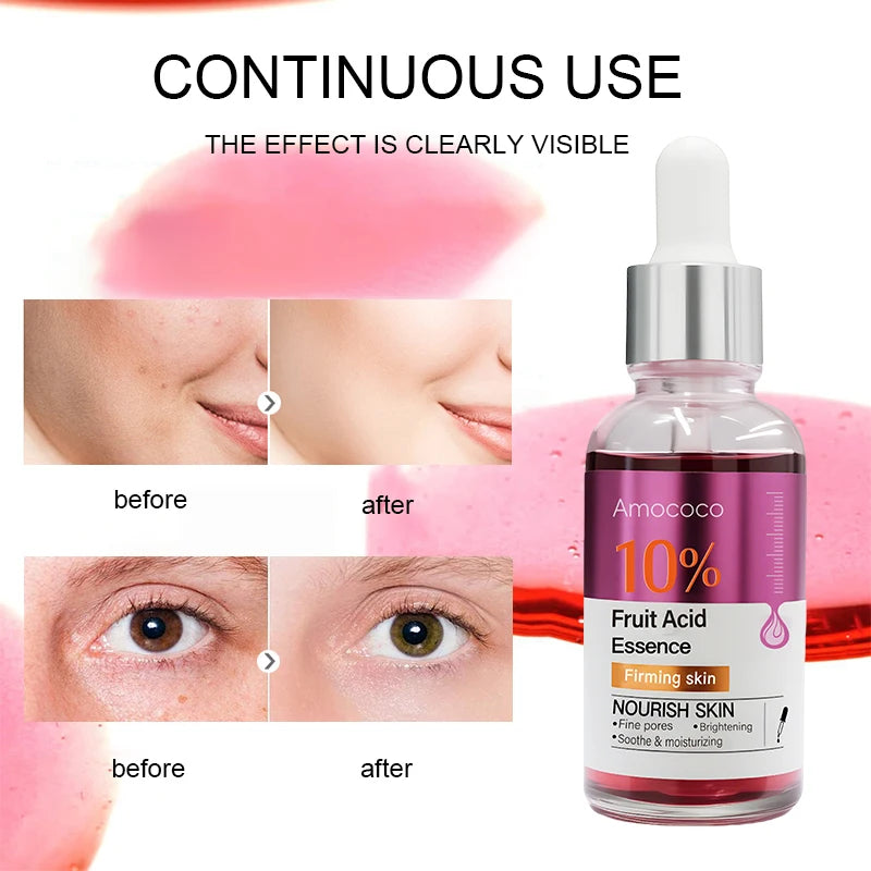 Amococo 2pcs Facial Serum Ceramide Essence 5% Fruit Acid Essence 10% Face Moisturizer Serum with Hyaluronic Acid Hydrating Brightening Skin Care Essence Lightweight Daily Skincare for Women Men 30ml