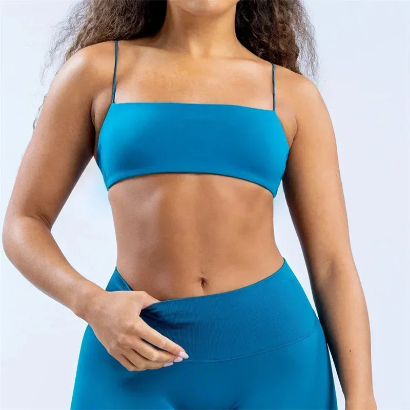 Strap Women Seamless Strappy Back Yoga Bra Medium Support Gym Crop Top Padded Sports Bra Fitness Top Wrap The Chest