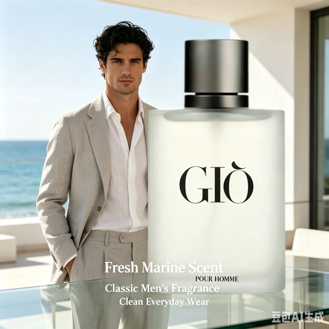 GIO Pour Homme Eau de Toilette 3.4oz 100ml, Iconic Fresh Aquatic Woody Men's Cologne, Sea Salt Bergamot Rosemary Cedarwood White Musk, Long Lasting Daily Office Summer Casual Wear, Timeless Premium Fragrance Gift for Him