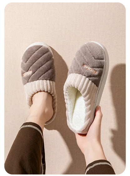 Women's Casual Home Slippers Soft Bottom Plush Slippers Anti-slip Thermal Slippers Indoor Winter Men's Fashion Casual Flats Slip
