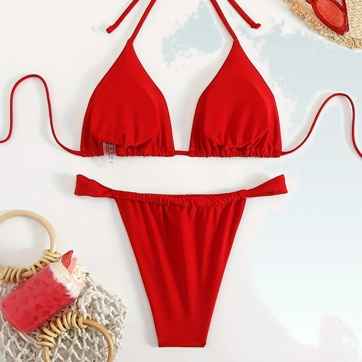 2026 Women Lace Up Bikini Set Sexy Beach Swimsuit Push Up Triangle Bathing Suit