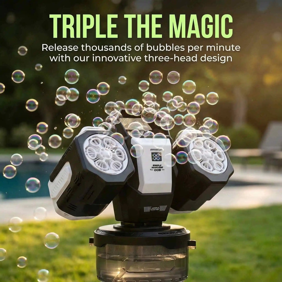 2026 Rechargeable RGB Bubble Machine, 30000 Bubbles/Min, 360° Auto Rotation, Type-C & Remote Control. Great for Weddings, Kids Parties & Outdoor Activities