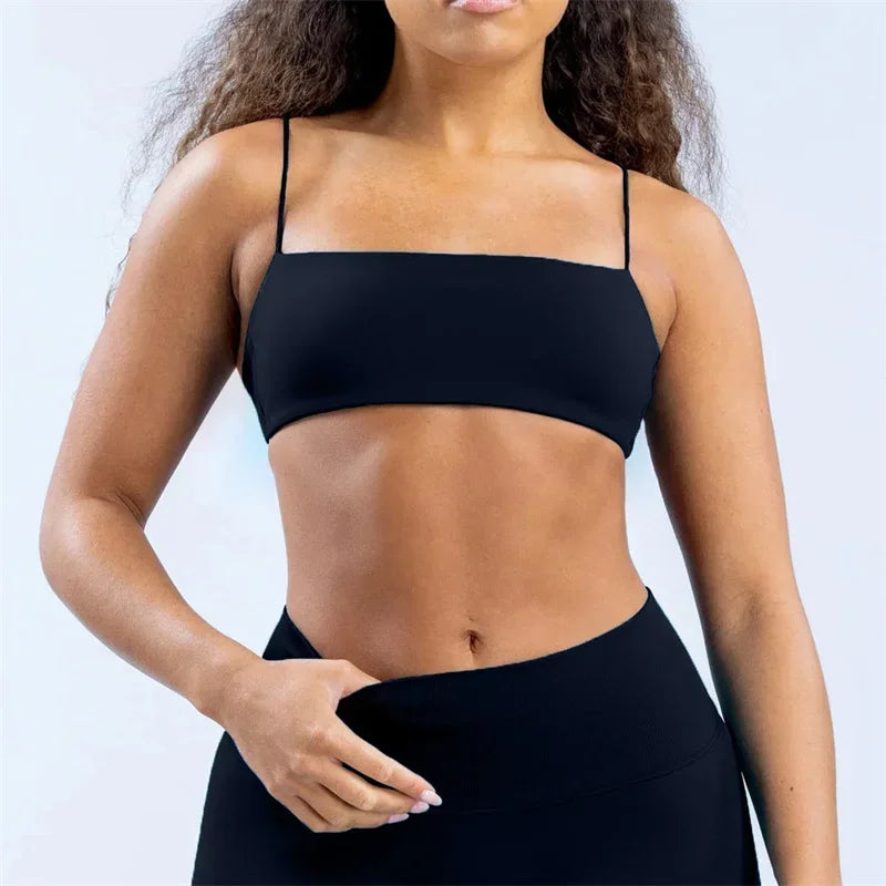 Strap Women Seamless Strappy Back Yoga Bra Medium Support Gym Crop Top Padded Sports Bra Fitness Top Wrap The Chest