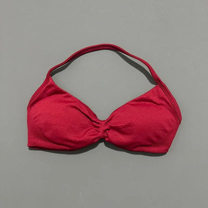 HISTELLO Impact Strappy Bra Gym Top Women High Support Thin Strap Halter Sports Seamless Bras Scrunch Push-up Workout Yoga Tanks